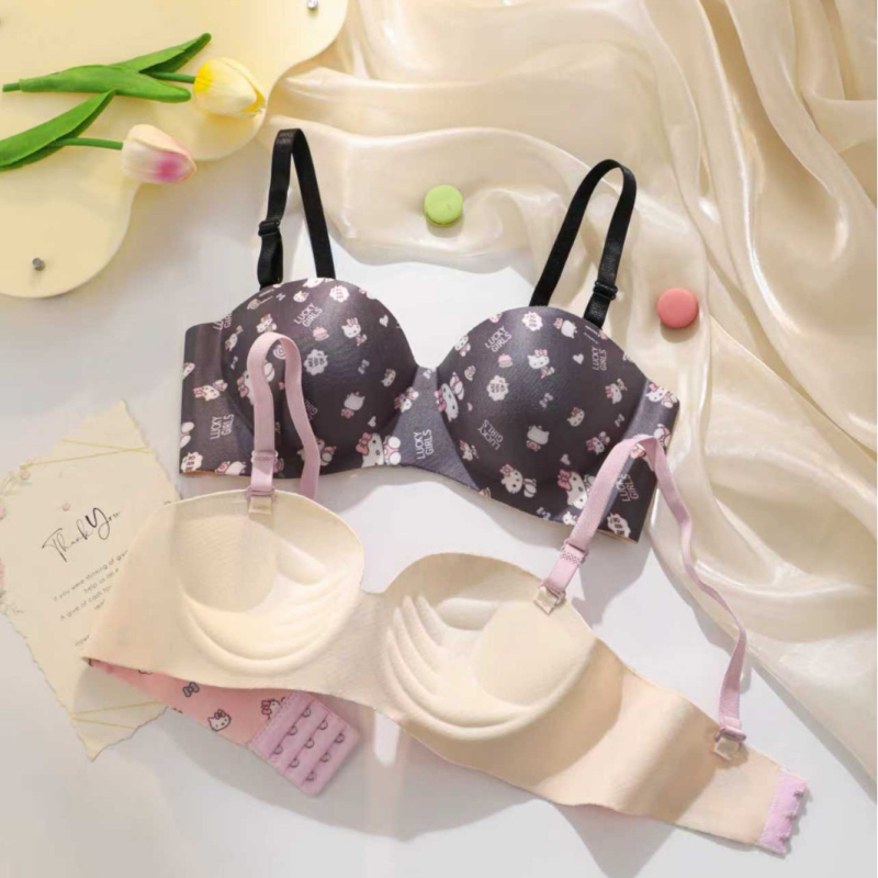 Сутиен безжичен, безшевен, с принт, чашка 3/4, свалящи се двойни презрамки