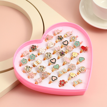 36 бр. комплект детски пръстени със сърцевидна тема, сплав, ръчна изработка, корейски стил, индивидуално опаковани