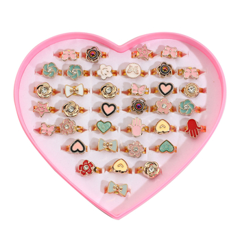 36 бр. комплект детски пръстени със сърцевидна тема, сплав, ръчна изработка, корейски стил, индивидуално опаковани