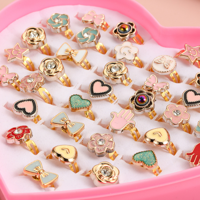 36 бр. комплект детски пръстени със сърцевидна тема, сплав, ръчна изработка, корейски стил, индивидуално опаковани