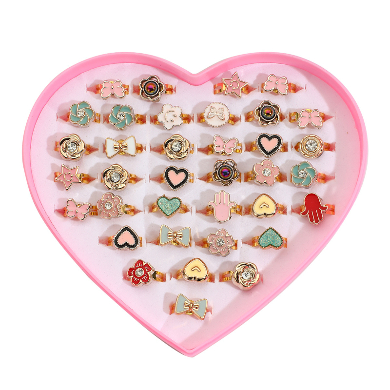 36 бр. комплект детски пръстени със сърцевидна тема, сплав, ръчна изработка, корейски стил, индивидуално опаковани