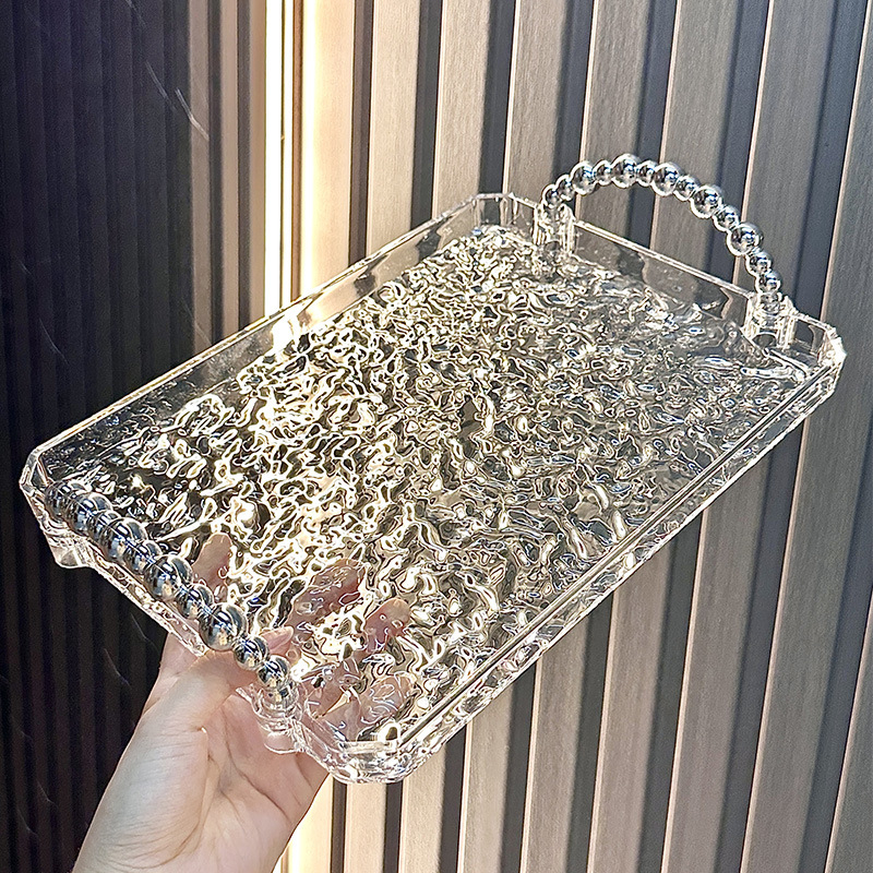 Stačiakampė plastikinė arbatos padėkšlė su vaisių ekspozicija, spausdintas logotipas, elektroplating paviršius, pritaikomas raštas