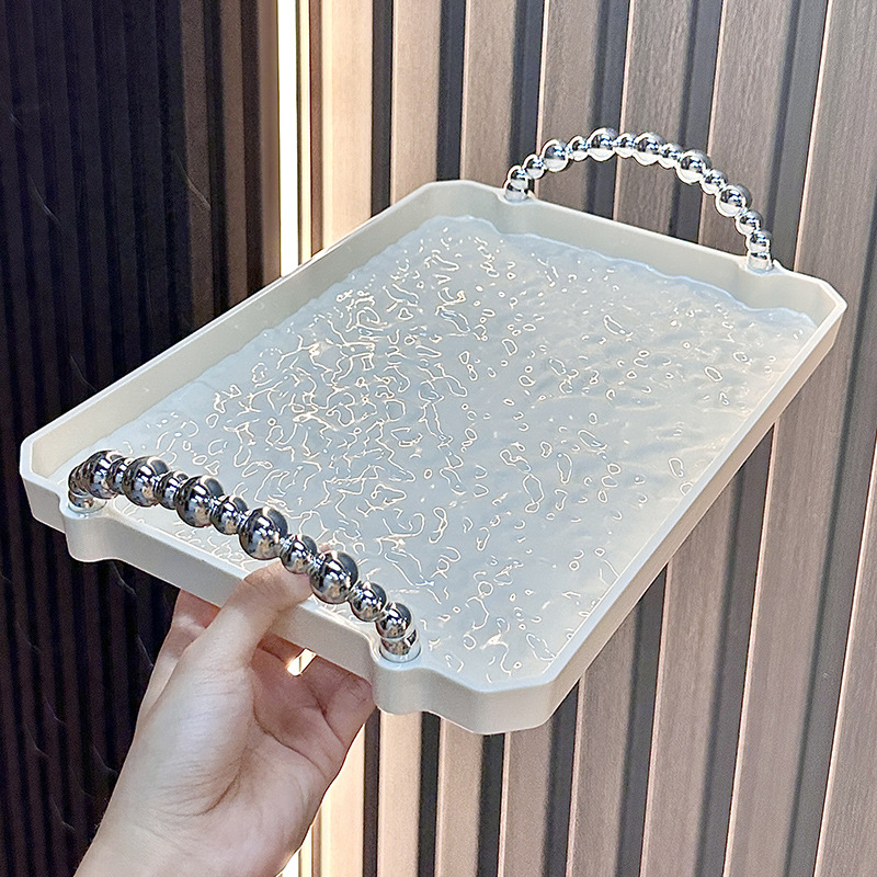 Stačiakampė plastikinė arbatos padėkšlė su vaisių ekspozicija, spausdintas logotipas, elektroplating paviršius, pritaikomas raštas