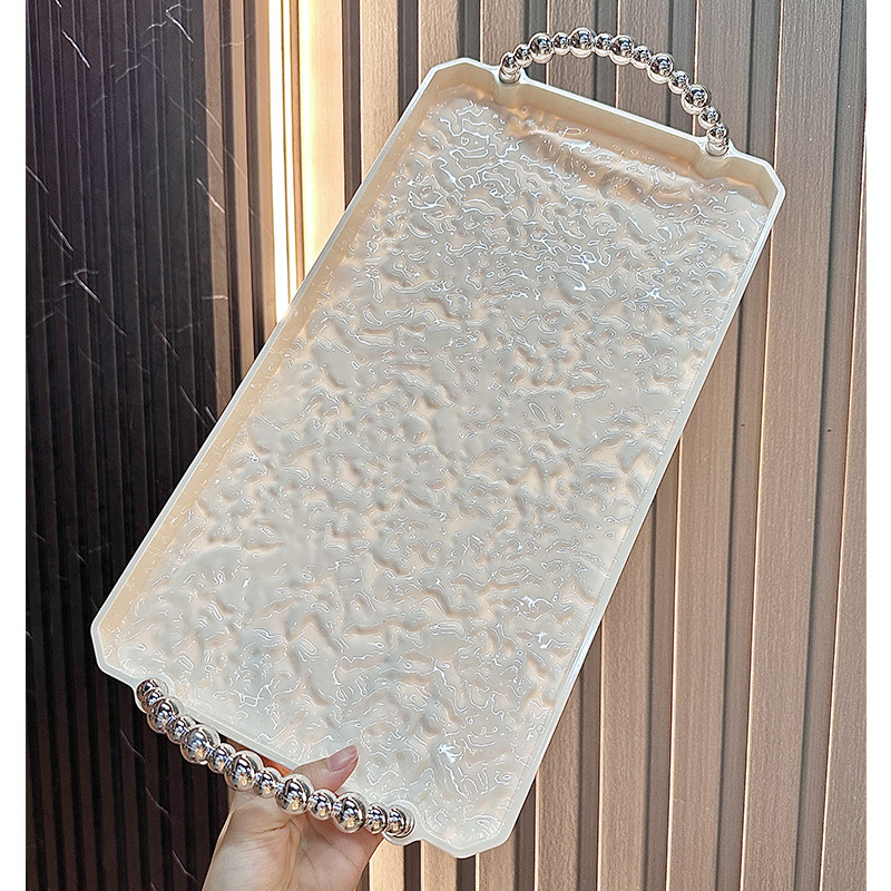 Stačiakampė plastikinė arbatos padėkšlė su vaisių ekspozicija, spausdintas logotipas, elektroplating paviršius, pritaikomas raštas