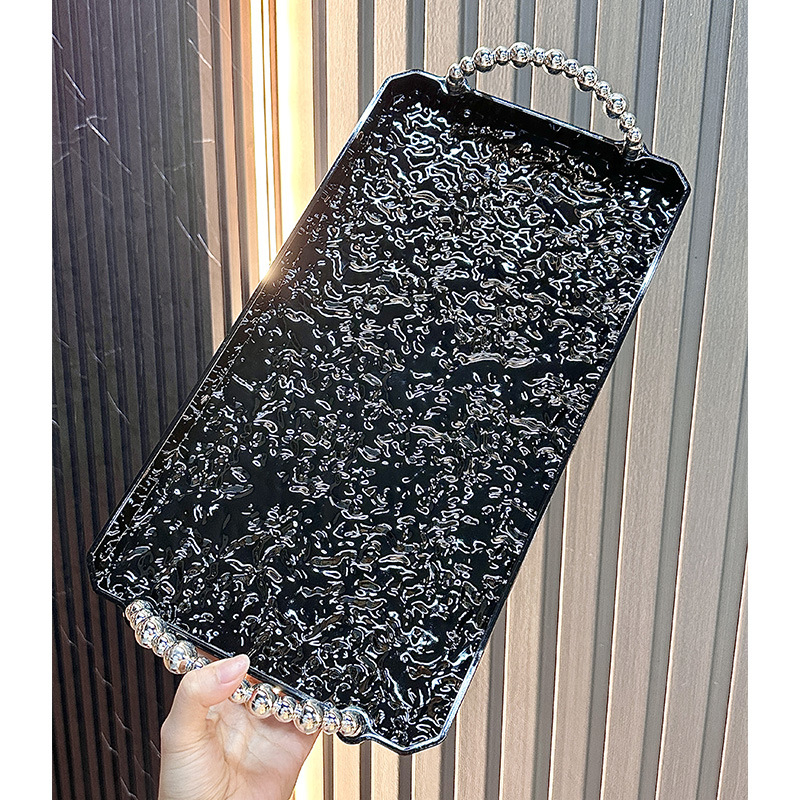 Stačiakampė plastikinė arbatos padėkšlė su vaisių ekspozicija, spausdintas logotipas, elektroplating paviršius, pritaikomas raštas