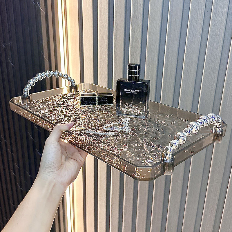 Stačiakampė plastikinė arbatos padėkšlė su vaisių ekspozicija, spausdintas logotipas, elektroplating paviršius, pritaikomas raštas