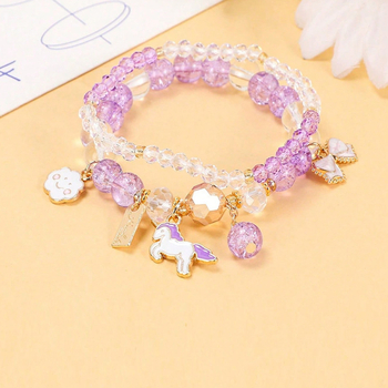 Детска гривна от стъкло – ръчна изработка на стъклени мънини, форма на еднорог, серия Принцеса, карикатурен стил