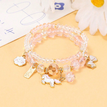 Детска гривна от стъкло – ръчна изработка на стъклени мънини, форма на еднорог, серия Принцеса, карикатурен стил