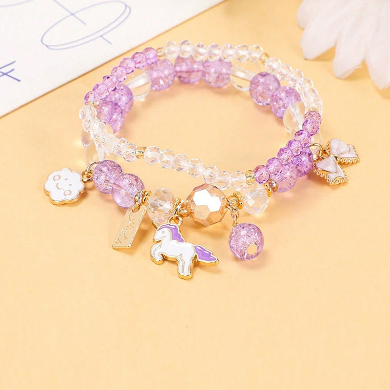 Детска гривна от стъкло – ръчна изработка на стъклени мънини, форма на еднорог, серия Принцеса, карикатурен стил