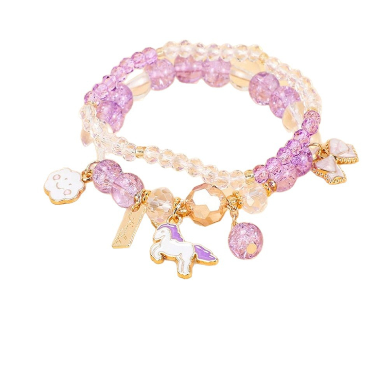 Детска гривна от стъкло – ръчна изработка на стъклени мънини, форма на еднорог, серия Принцеса, карикатурен стил