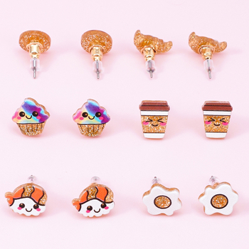 Cercei pentru copii în stil desen animat, din plastic/rezină, pentru vârste de la 3 ani în sus, ambalate individual, posibilitatea imprimării logo-ului