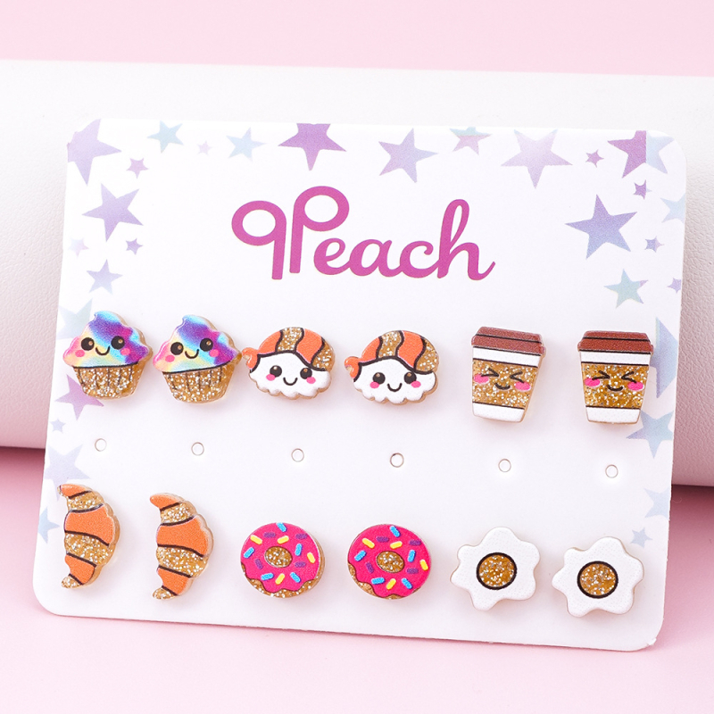 Cercei pentru copii în stil desen animat, din plastic/rezină, pentru vârste de la 3 ani în sus, ambalate individual, posibilitatea imprimării logo-ului