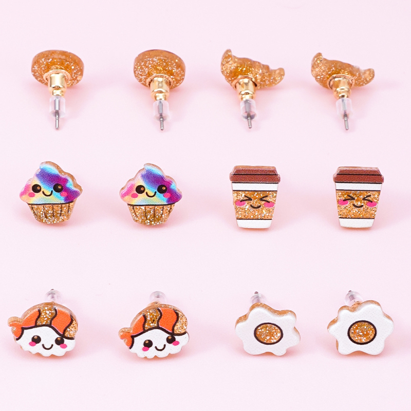 Cercei pentru copii în stil desen animat, din plastic/rezină, pentru vârste de la 3 ani în sus, ambalate individual, posibilitatea imprimării logo-ului