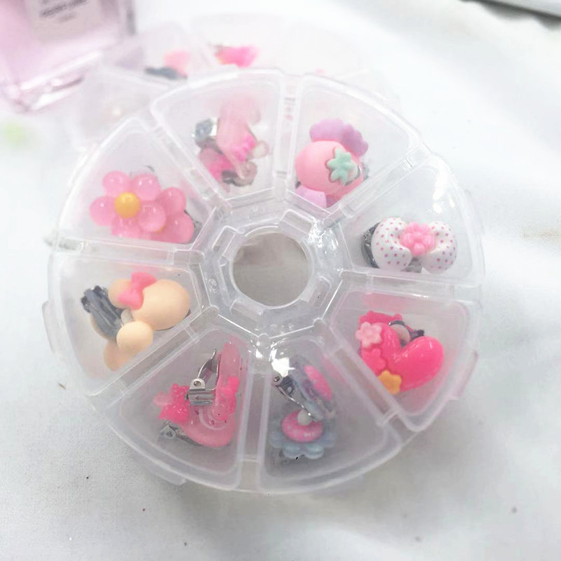 Clips de urechi pentru copii, inimă, desen animat, din plastic/rășină, stil etnic, ambalate individual