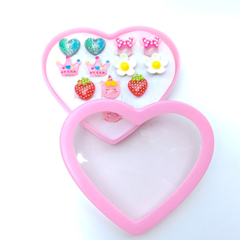 Clips de urechi pentru copii – stil desen animat, formă de inimă, lucrate manual, plastic/rezină, seria Prințesa