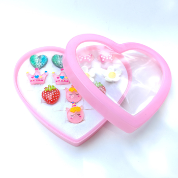 Clips de urechi pentru copii – stil desen animat, formă de inimă, lucrate manual, plastic/rezină, seria Prințesa