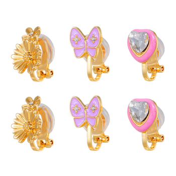 Cercei cu clips pentru urechi, formă inimă, motiv fluture, cristale albe, aliaj, seria Prințesa