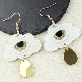 Akrilne naušnice s oblacnim očima i oglednim kapljicama, crtani stil, za djecu, elektroplatinirani završetak