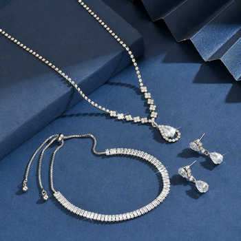 MedenI set nakita: ogrlica i naušnice u obliku kapljice vode s rhinestones privjescima, bambus lanac, uzorak zvijezda/sunce i mjesec/nebesa, ženski modni set nakita
