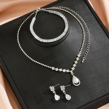 MedenI set nakita: ogrlica i naušnice u obliku kapljice vode s rhinestones privjescima, bambus lanac, uzorak zvijezda/sunce i mjesec/nebesa, ženski modni set nakita