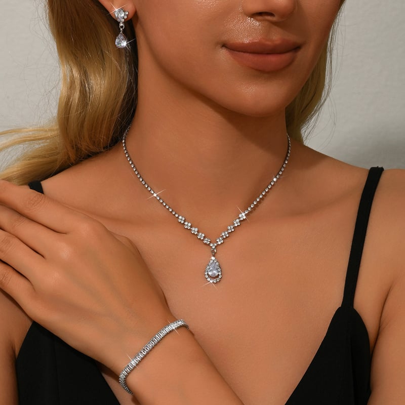 MedenI set nakita: ogrlica i naušnice u obliku kapljice vode s rhinestones privjescima, bambus lanac, uzorak zvijezda/sunce i mjesec/nebesa, ženski modni set nakita