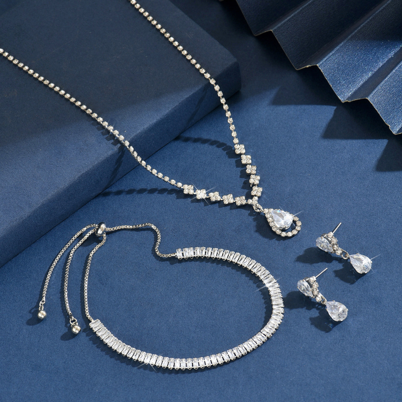 MedenI set nakita: ogrlica i naušnice u obliku kapljice vode s rhinestones privjescima, bambus lanac, uzorak zvijezda/sunce i mjesec/nebesa, ženski modni set nakita