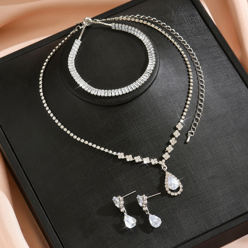 MedenI set nakita: ogrlica i naušnice u obliku kapljice vode s rhinestones privjescima, bambus lanac, uzorak zvijezda/sunce i mjesec/nebesa, ženski modni set nakita
