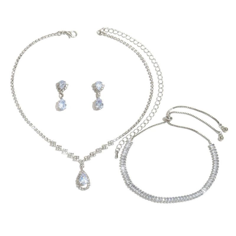 MedenI set nakita: ogrlica i naušnice u obliku kapljice vode s rhinestones privjescima, bambus lanac, uzorak zvijezda/sunce i mjesec/nebesa, ženski modni set nakita