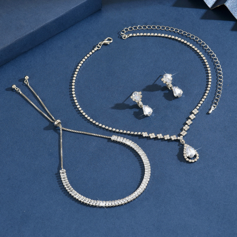 MedenI set nakita: ogrlica i naušnice u obliku kapljice vode s rhinestones privjescima, bambus lanac, uzorak zvijezda/sunce i mjesec/nebesa, ženski modni set nakita