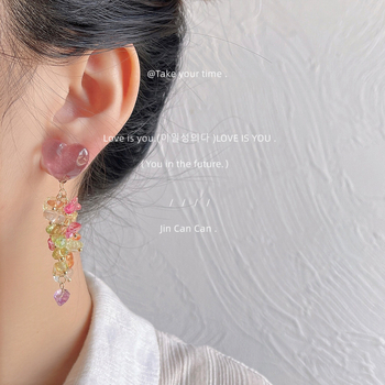 Cercei clip cu ciucuri lungi, stil Mori, lucrate manual; material: pietriș; stil: femei, vânt de vacanță; proaspăt și dulce