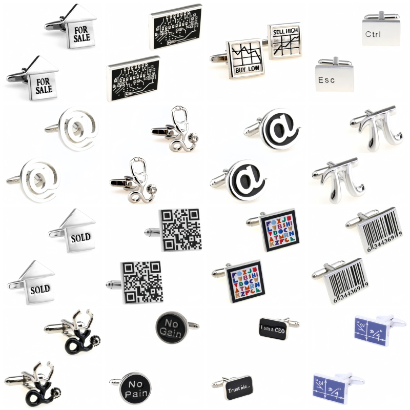 Копчета за ръкавели от стомана, френски унисекс стил, геометрична форма, електроплакиране, бял кристал