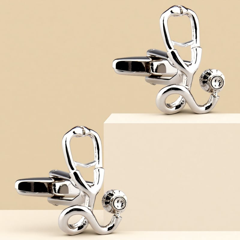 Копчета за ръкавели от стомана, френски унисекс стил, геометрична форма, електроплакиране, бял кристал