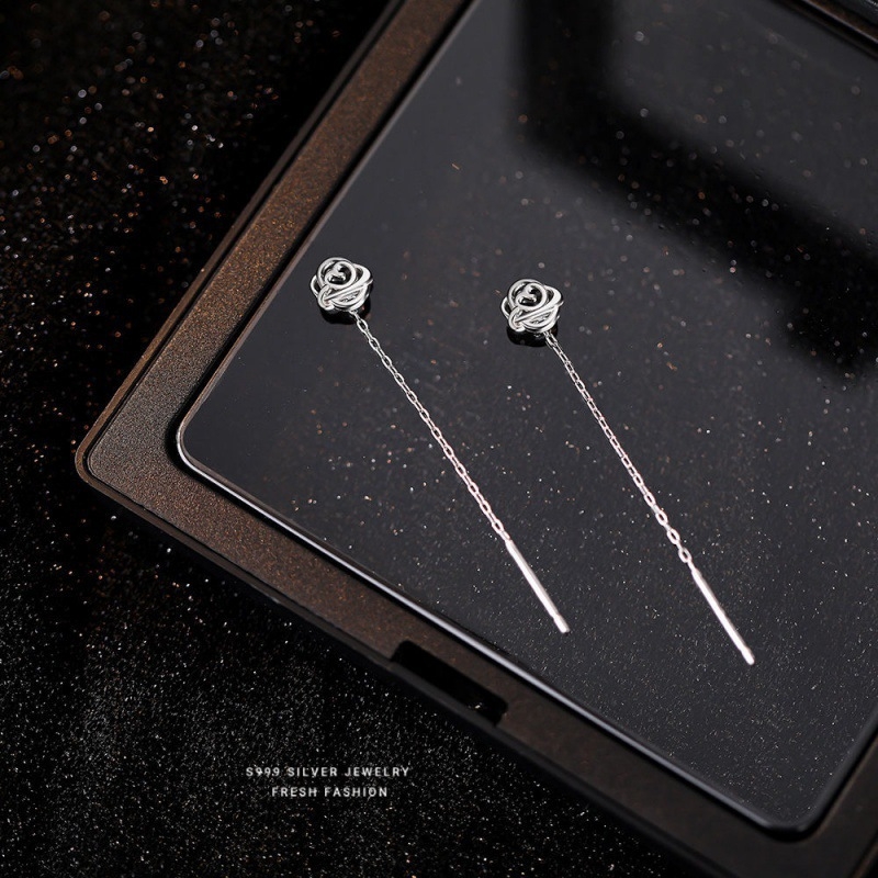 Cercei din argint pur S999, motiv trandafir, cioplit, stil minimalist modern