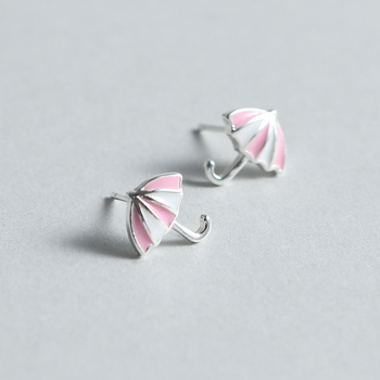 Cercei cu știft, motiv umbrelă, argint S925, Finisaj cu picurare de lac, stil coreean