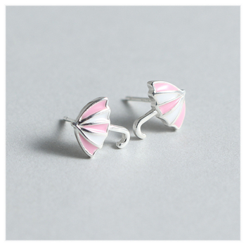 Cercei cu știft, motiv umbrelă, argint S925, Finisaj cu picurare de lac, stil coreean