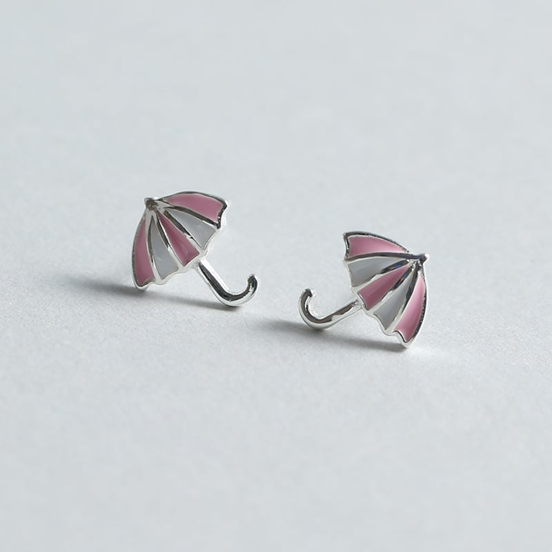 Cercei cu știft, motiv umbrelă, argint S925, Finisaj cu picurare de lac, stil coreean