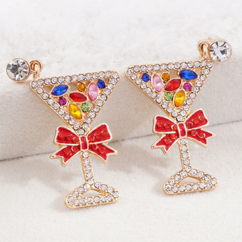 Naušnice od legure s geometrijskim oblikom, ugravirani rhinestones, postovi od 14K zlata, božićni stil, za djecu