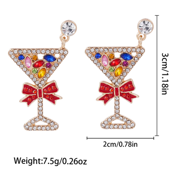 Naušnice od legure s geometrijskim oblikom, ugravirani rhinestones, postovi od 14K zlata, božićni stil, za djecu