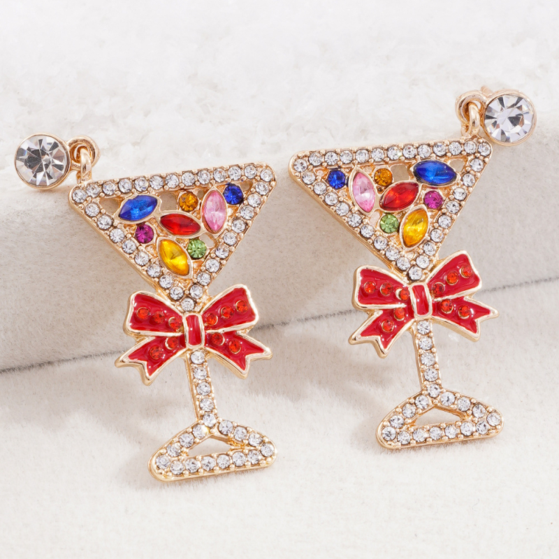 Naušnice od legure s geometrijskim oblikom, ugravirani rhinestones, postovi od 14K zlata, božićni stil, za djecu
