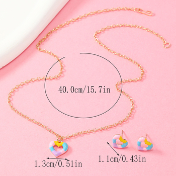 Комплект колие и обеци с висулка‑сърце; сплав; електроплатина; топчеста верижка; серия Принцеса; подходящ за деца над 10 години