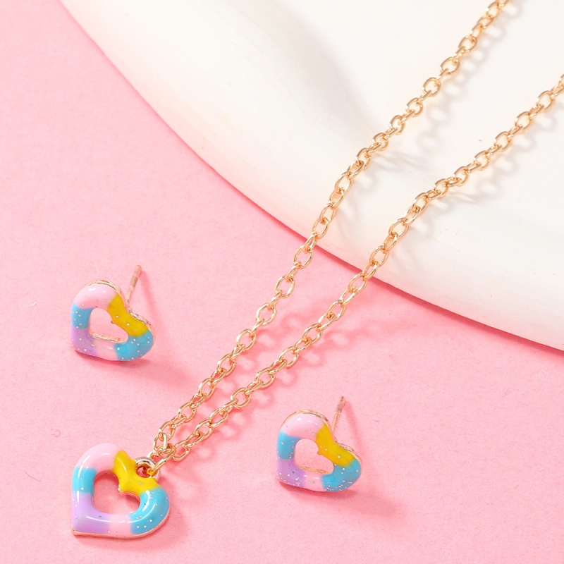 Комплект колие и обеци с висулка‑сърце; сплав; електроплатина; топчеста верижка; серия Принцеса; подходящ за деца над 10 години