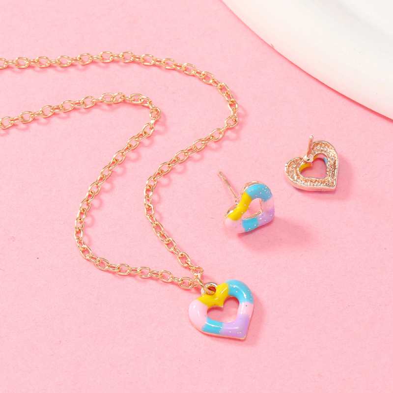 Комплект колие и обеци с висулка‑сърце; сплав; електроплатина; топчеста верижка; серия Принцеса; подходящ за деца над 10 години