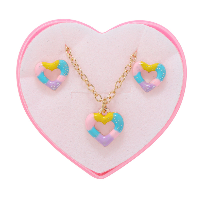 Комплект колие и обеци с висулка‑сърце; сплав; електроплатина; топчеста верижка; серия Принцеса; подходящ за деца над 10 години