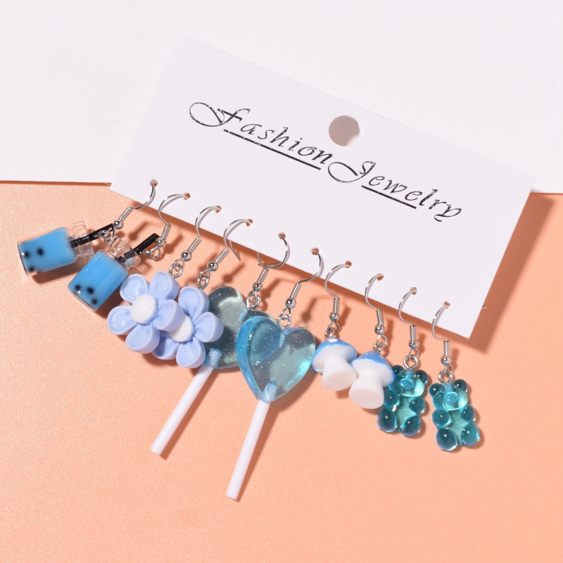 Σετ σκουλαρίκια — πλαστικό/ρητίνη, γεωμετρικά σχήματα, βερνίκι ψησίματος, για παιδιά