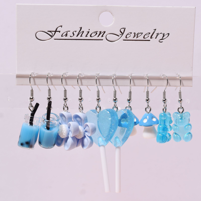 Σετ σκουλαρίκια — πλαστικό/ρητίνη, γεωμετρικά σχήματα, βερνίκι ψησίματος, για παιδιά