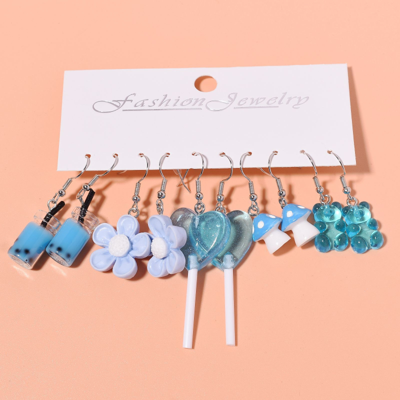 Σετ σκουλαρίκια — πλαστικό/ρητίνη, γεωμετρικά σχήματα, βερνίκι ψησίματος, για παιδιά