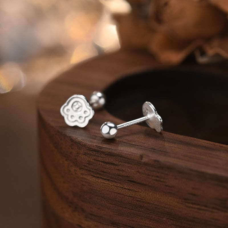 Cercei din argint pur S999, design mic de pește cu labă de pisică, asimetrici, închidere cu șurub, cercei casual pentru femei