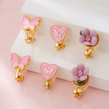 Clipuri pentru urechi în formă de inimă, aliaj de zinc, cristale albe, seria Prințesa, cercei pentru copii