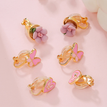 Clipuri pentru urechi în formă de inimă, aliaj de zinc, cristale albe, seria Prințesa, cercei pentru copii