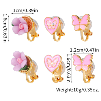 Clipuri pentru urechi în formă de inimă, aliaj de zinc, cristale albe, seria Prințesa, cercei pentru copii